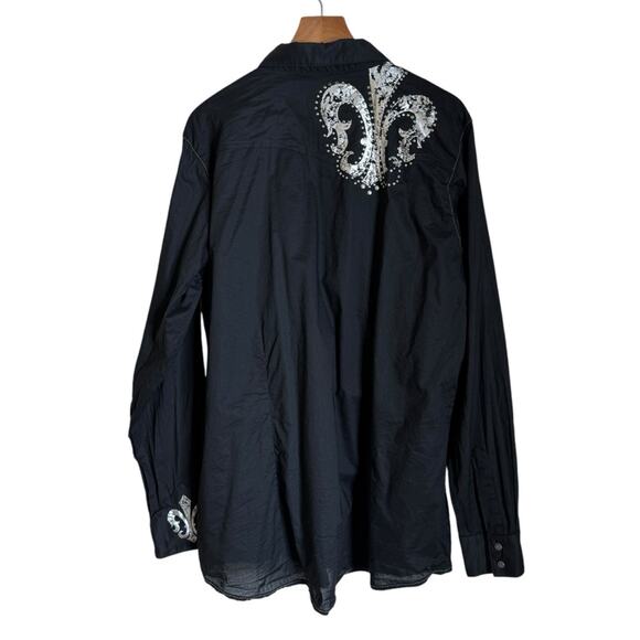 Wrangler Rock‎ 47 Western Snap Closure Long Sleeve Studded Top Women’s XXL Black - Picture 2 of 11